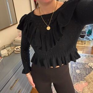 Black Ruffled Knit Sweater loveshackfancy